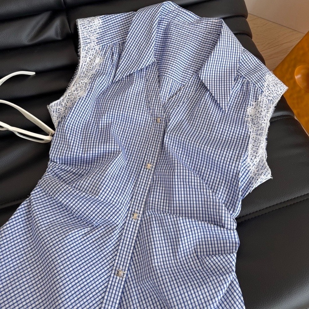 Celine metallic buckle pleated fitted design check dress - Picture 5 of 8
